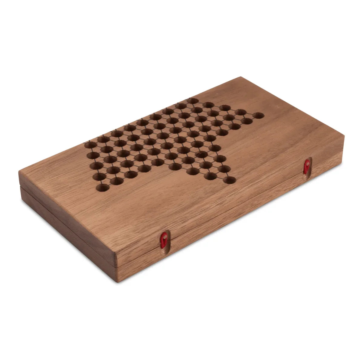 Houten strategiebordspel met hexagonale gaten, duurzaam en handgemaakt voor jong en oud