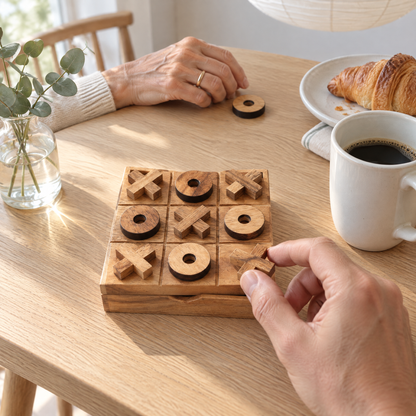 Houten tic-tac-toe spel, duurzaam en plasticvrij, handgemaakt voor jong en oud