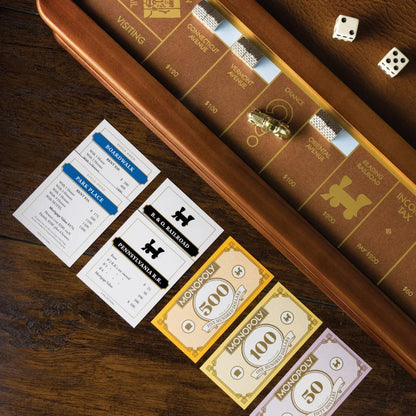 Luxury Monopoly bordspel met houten doos, geldbiljetten, kaarten en dobbelstenen voor gezinsplezier